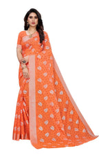 Thumbnail for Vamika Orange Color Linen Zari Border Saree
