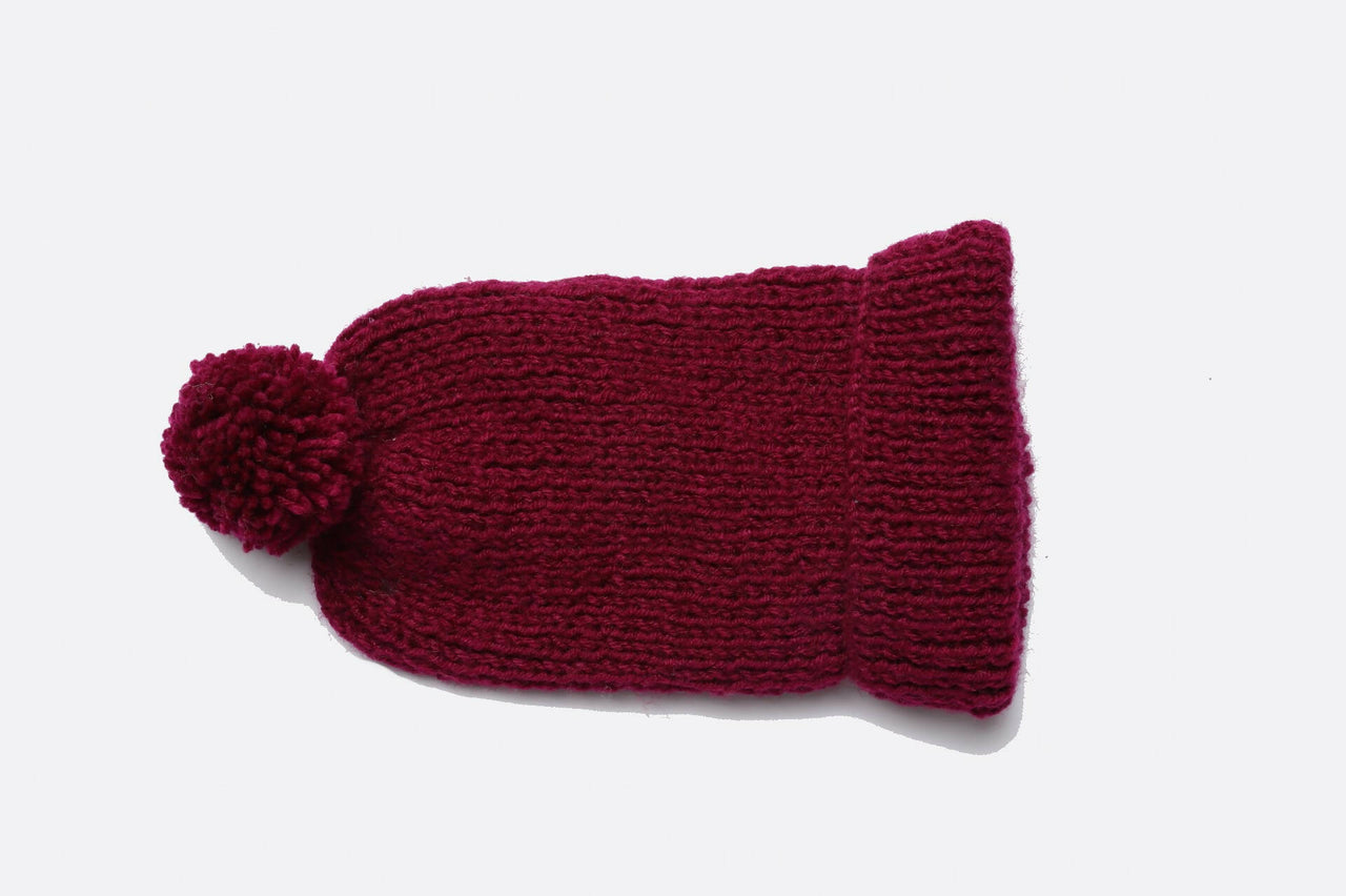 Chutput Kids Woollen Hand Knitted Pom Pom Detailed Cap - Maroon - Distacart