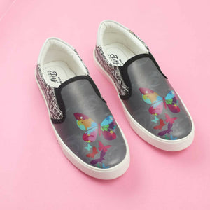 Tiny Bugs Girls Butterfly Print Slip Ons Sneakers - Dark Grey - Distacart
