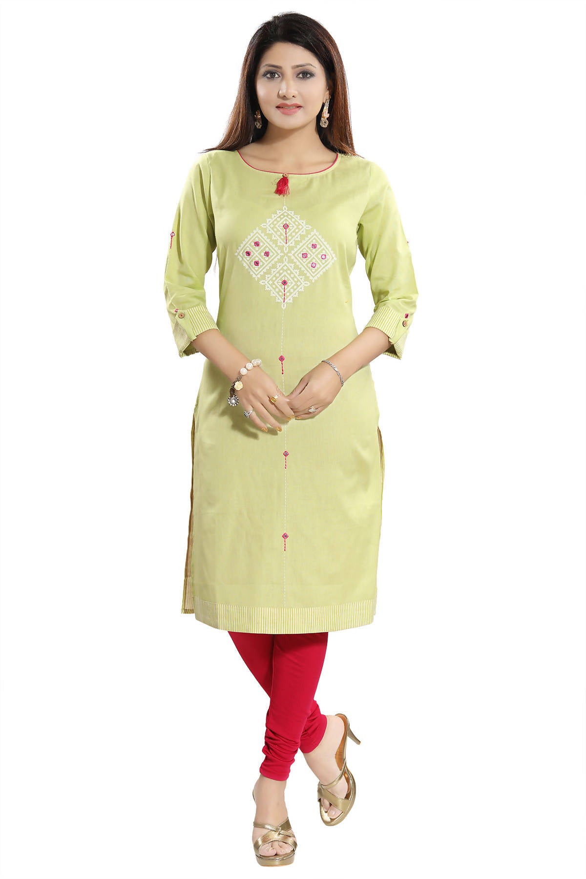 Snehal Creations Easy Breezy Liril Green Cotton Printed Tunic - Distacart