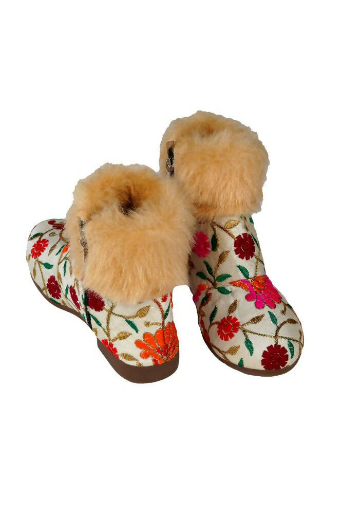 Tiny Bugs Girls Embroidered Anckle Ethnic Boots-Beige - Distacart