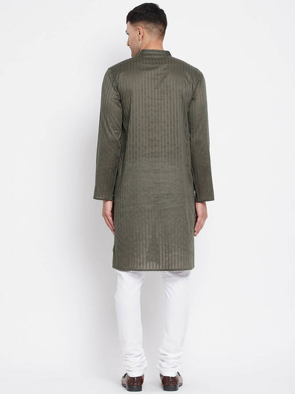 Even Apparels Green Men's Pure Cotton Kurta With Band Collar - Distacart