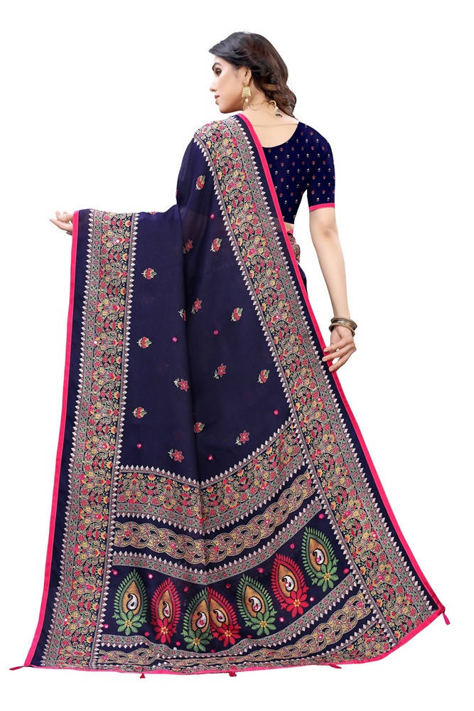 Vamika Blue Jute Silk Mirror Work Saree