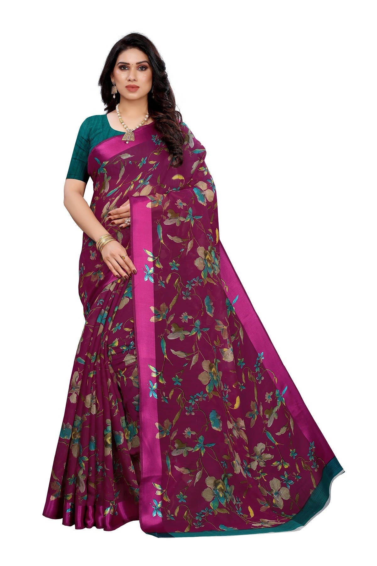 Vamika Purple Linen Satin Patta Saree (MANSI PURPLE) - Distacart