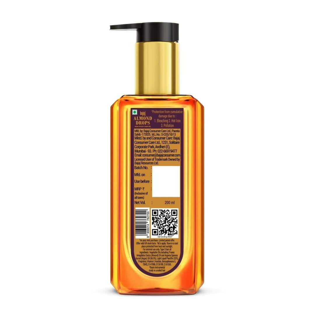 Bajaj Almond Drops Almond + Argan Hair Oil - Distacart