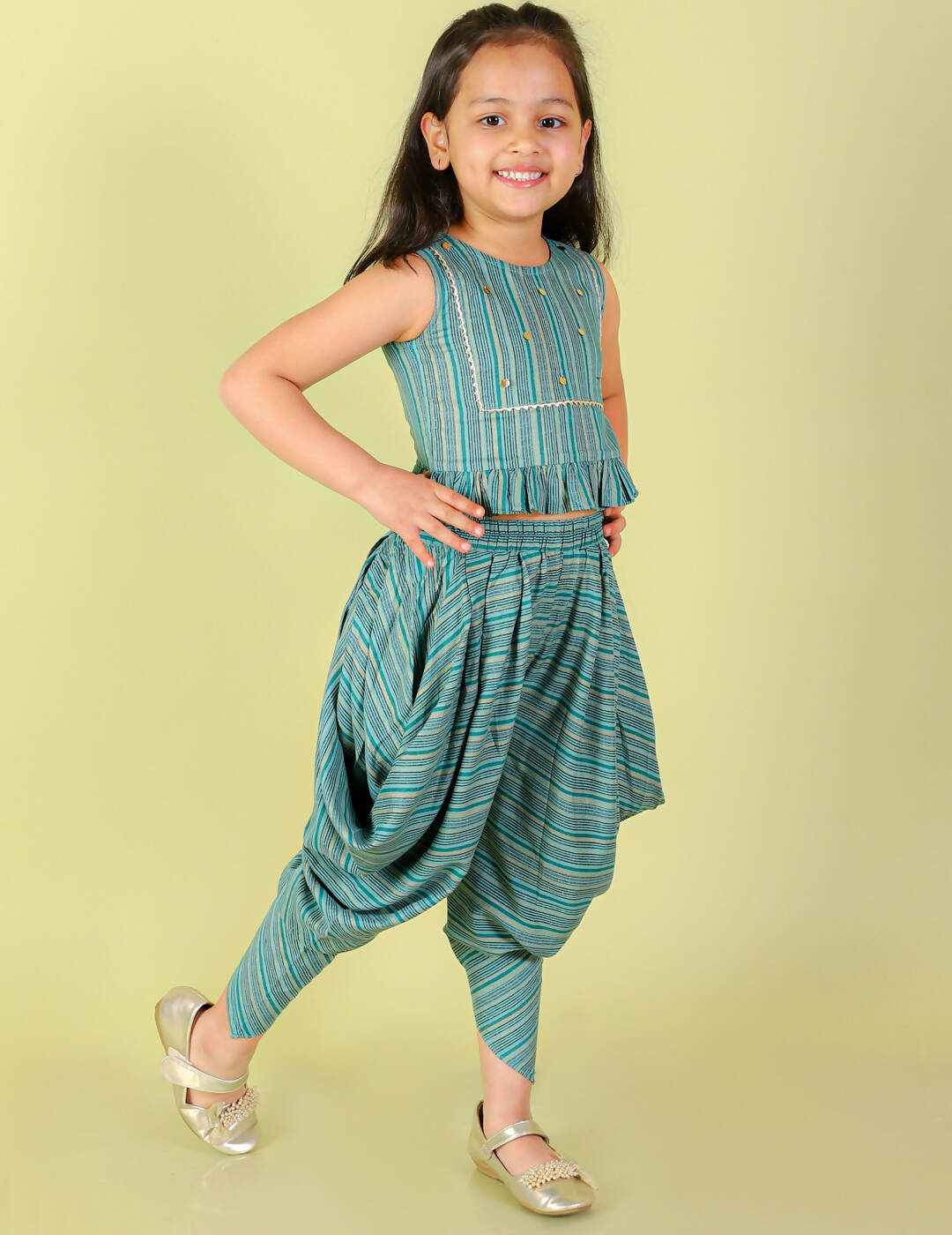 Lil Drama Girls Top With Dhoti Set - Sea Green - Distacart