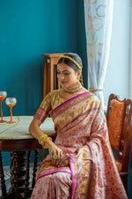 Thumbnail for Vishnu Weaves Women's Baby Pink Patola Banarasi Silk Meenakari Zari Woven Saree with Blouse - Distacart