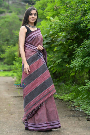 Very Much Indian Traditional Patteda Anchu Ilkal Handloom Saree-Cast Maroon Tone - Distacart