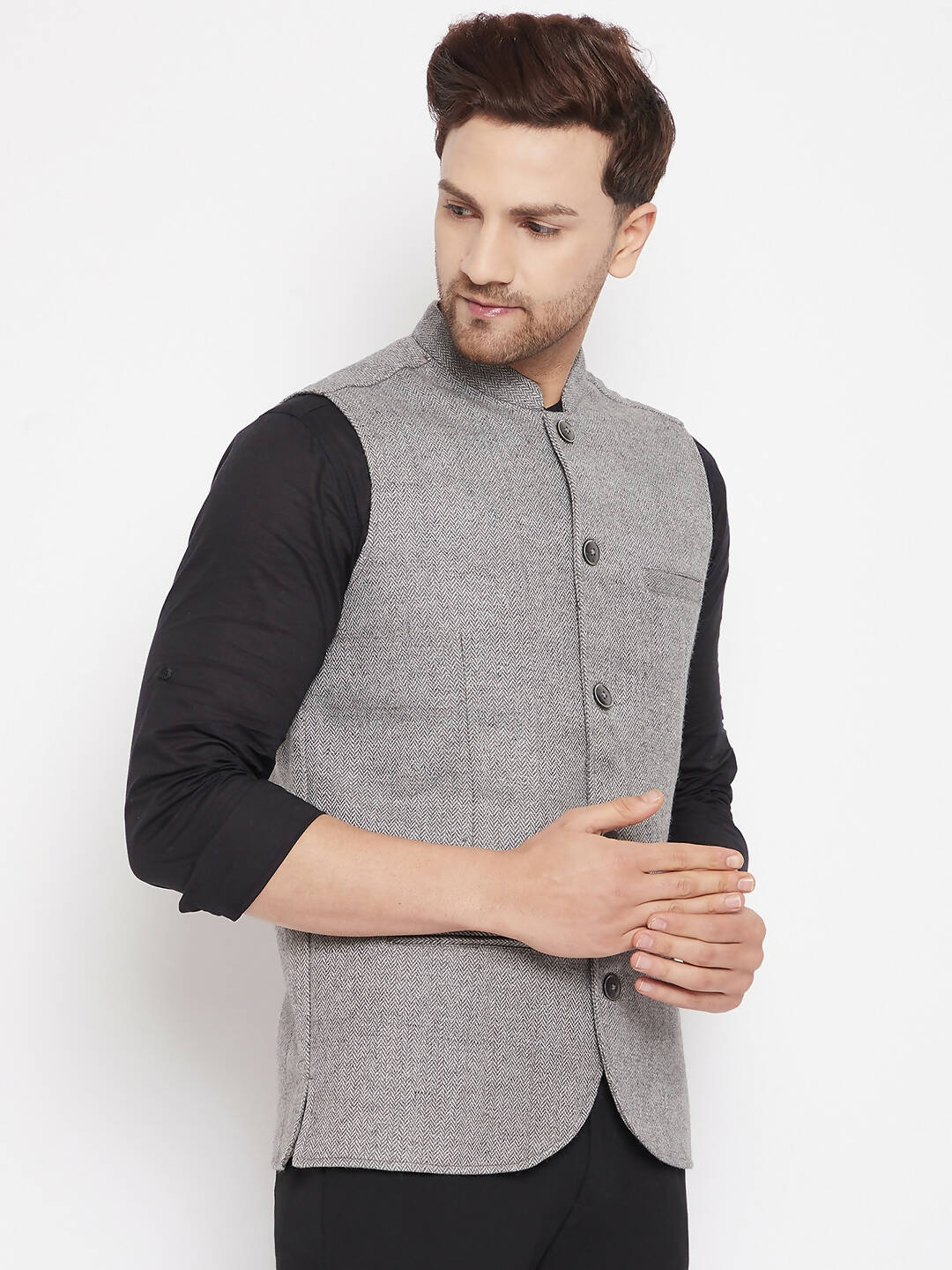 Even Apparels Grey Wool Men Woven Nehru Jacket WL730 - Distacart