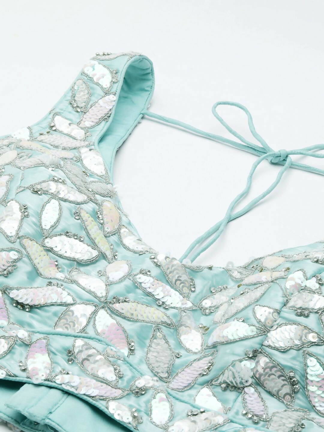 House of Panchhi Turquoise Blue Organza Sequins & Zarkan embroidery Lehenga choli & Dupatta - Distacart