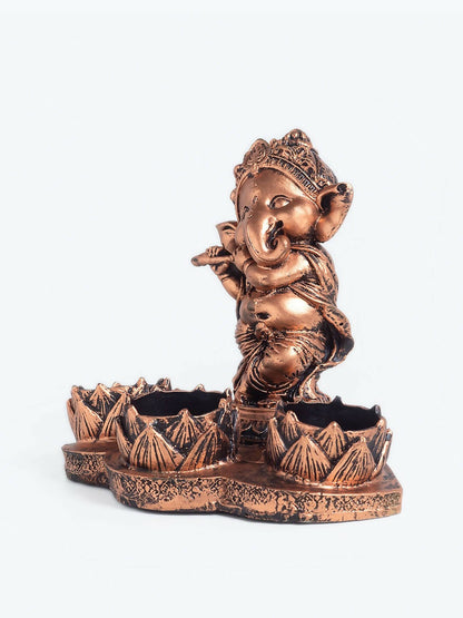 Golden Peacock Brown Ganesha Diya Holder - Distacart