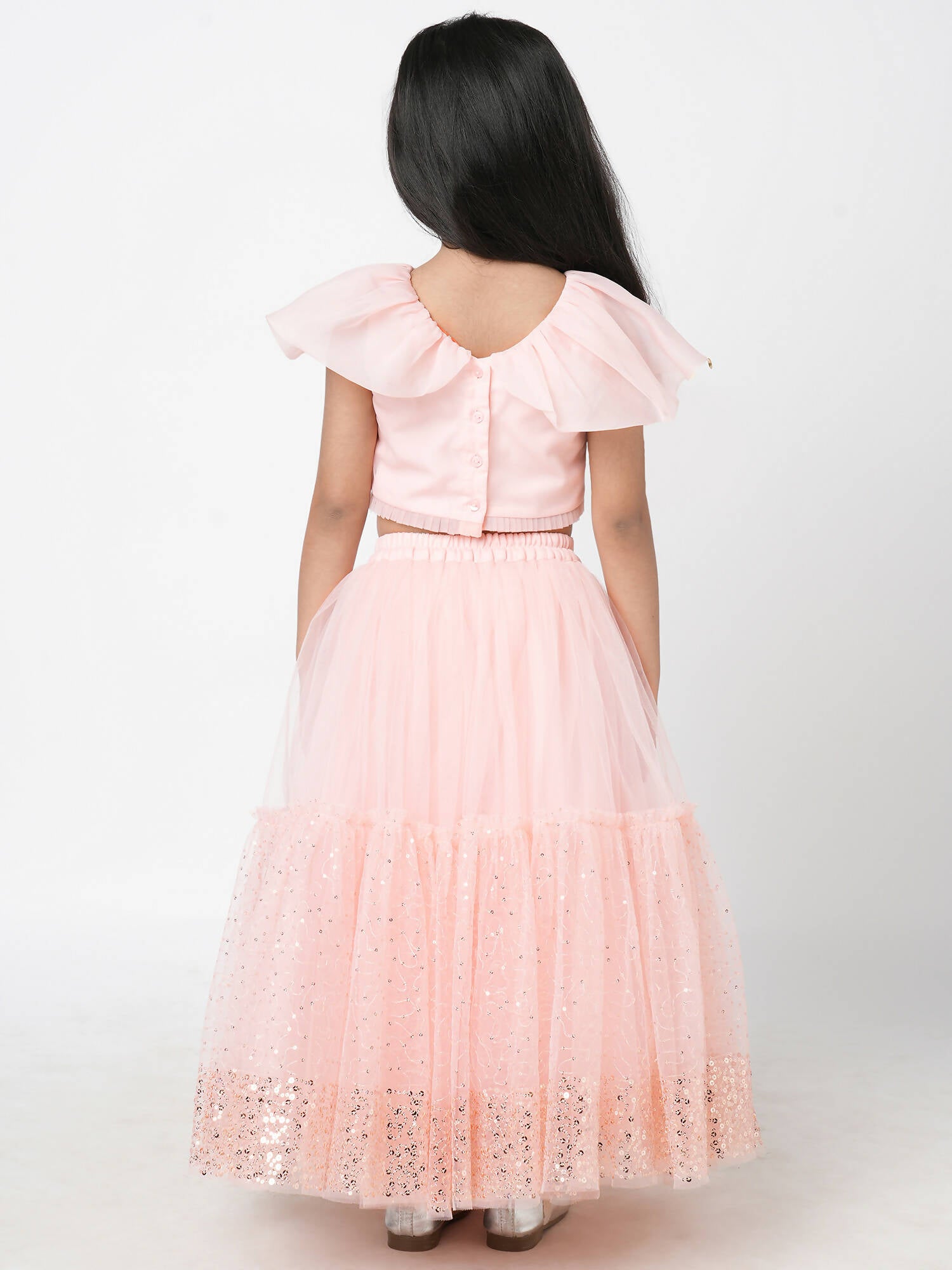 Lil Drama Paris Nights Girls Peach Sequin Embroidered Lehanga Choli - Distacart