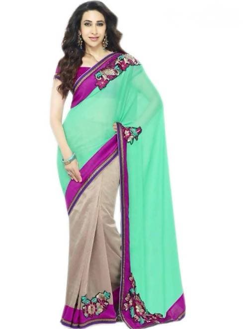 Vamika Karishma Kapoor Cyan & Cream Designer saree