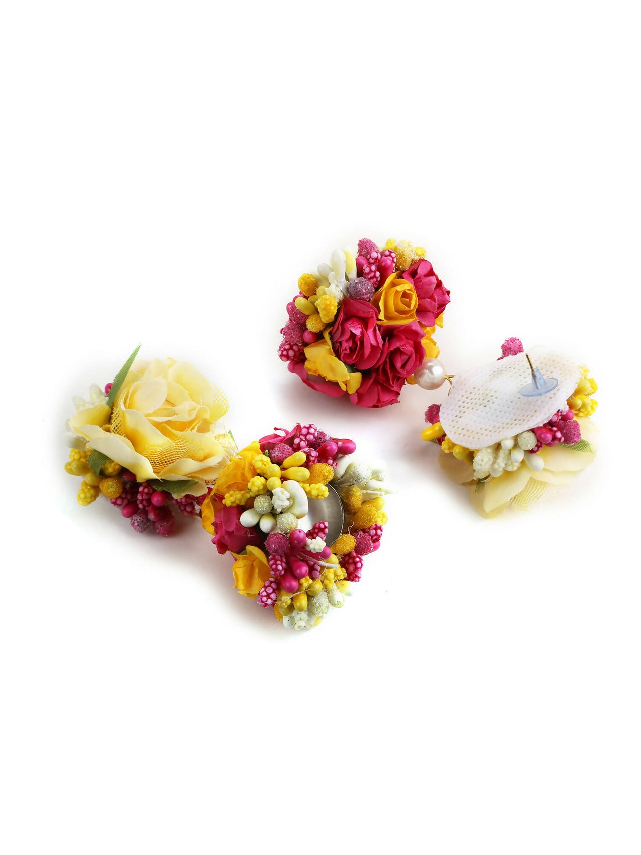 Yellow Pink Beaded Flower Jewellery Set - Ruby Raang - Distacart