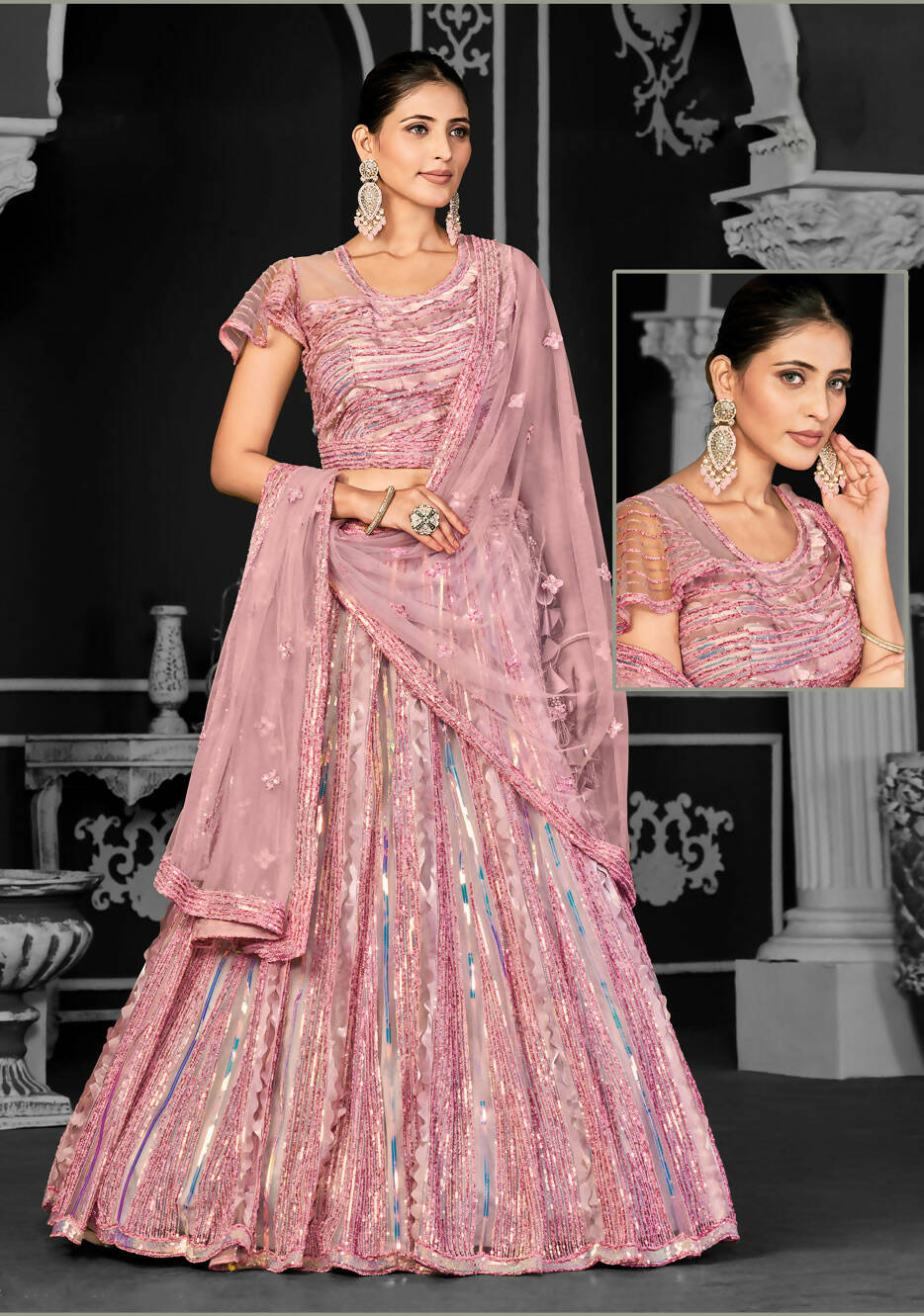 Pink Net Semi-Stitched Bridal Lehenga - Nimayaa Bonanza - Distacart