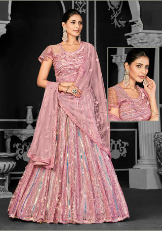 Pink Net Semi-Stitched Bridal Lehenga - Nimayaa Bonanza - Distacart