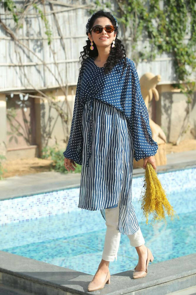 Juniper Women Navy Georgette Bandhani High-Low Tunic - Distacart