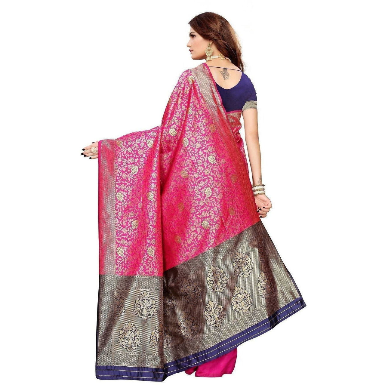 Vamika Banarasi Jaquard Pink Weaving Saree (BANARASI 01)