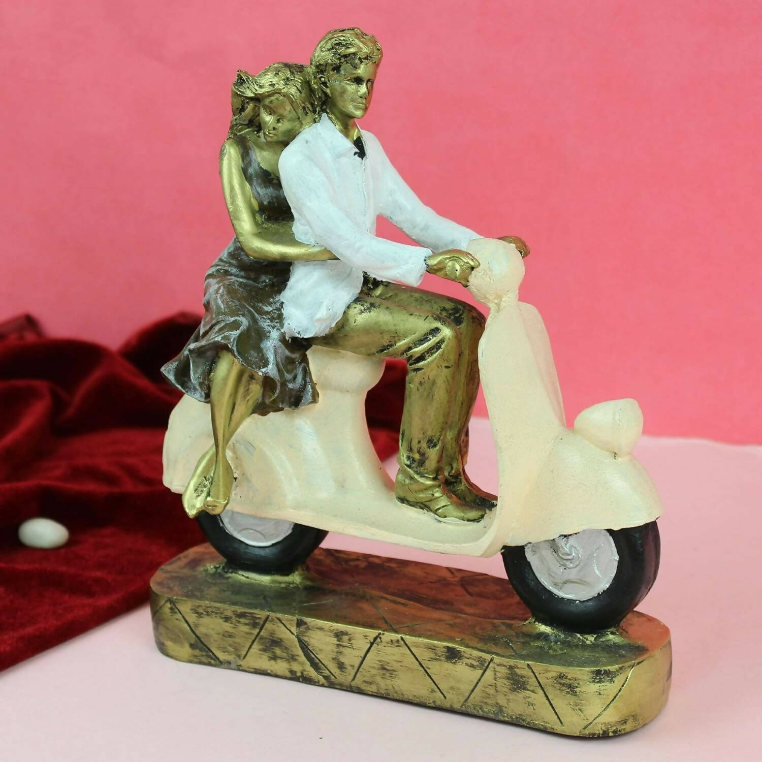 Tied Ribbons Romantic Love Couple On Scooter Showpiece Statue Decorative Items For Home - Distacart