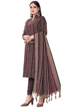 Thumbnail for Purple Cotton Jacquard Woven Unstitched Dress Material - Tanvi - Distacart