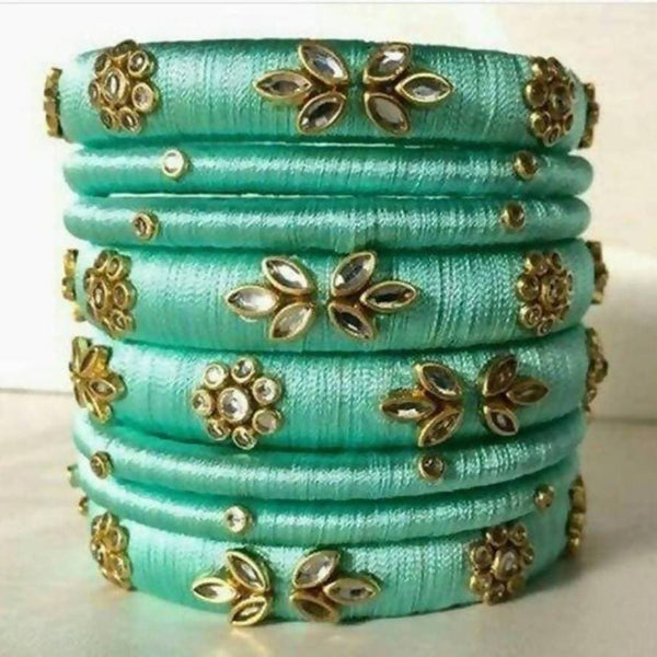 Sea Green Designer Silk Threaded Bangles Set of 2