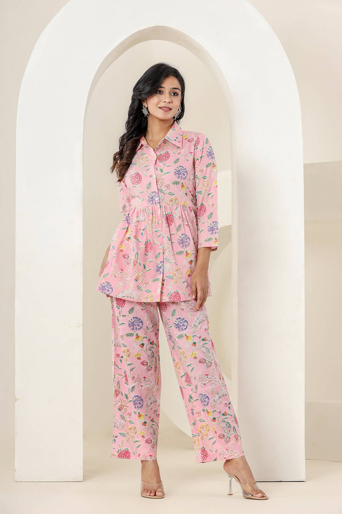 Kaajh Women's Baby Pink Printed Cotton Co-ord Set - Distacart