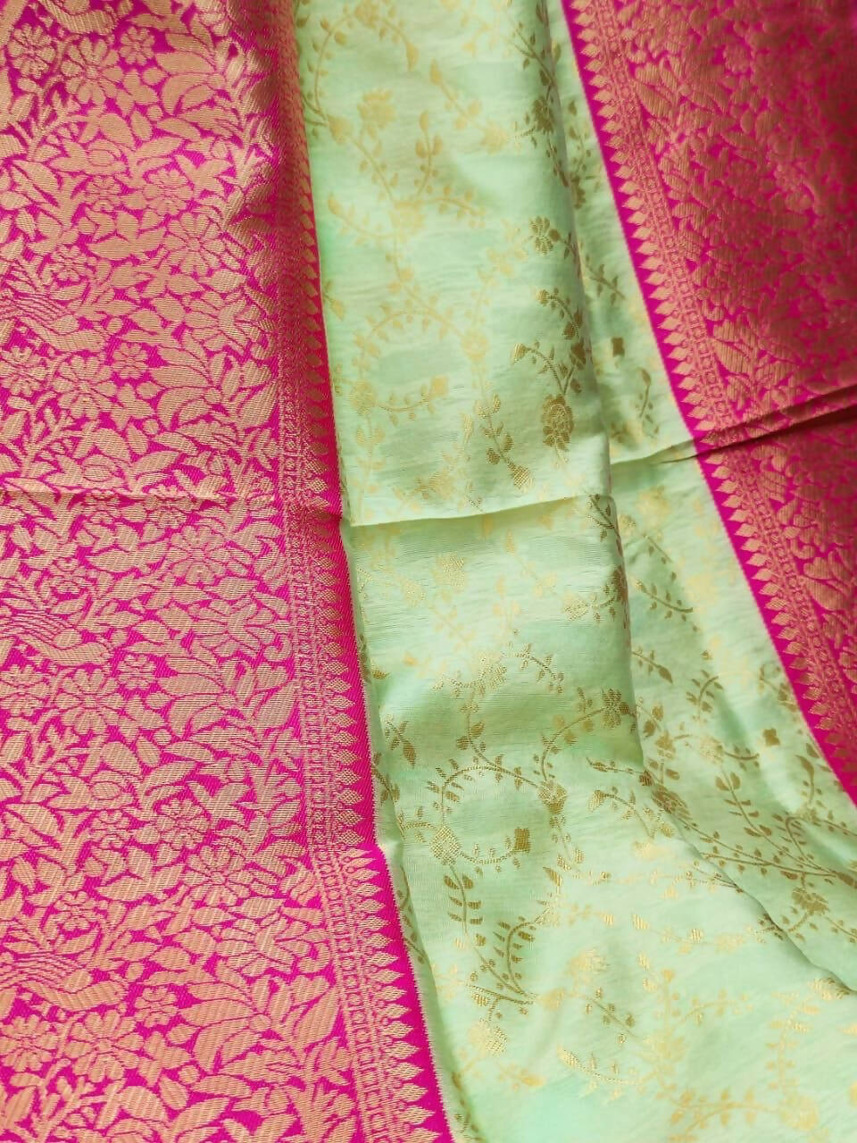 DEIANA'S Beautiful Golden Jari with New Design Soft Lichi Silk Saree - Pista - Distacart