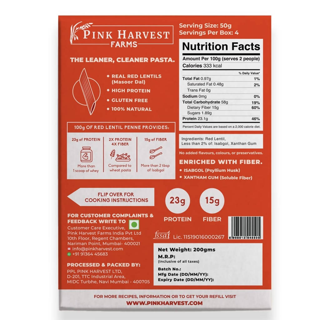 Pink Harvest Red Lentil Penne Pasta - Distacart
