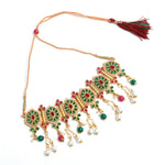 Thumbnail for Mominos Fashion Johar Kamal Women Gold-Plated Brass Finish Meena & Pearls Work Choker - Distacart