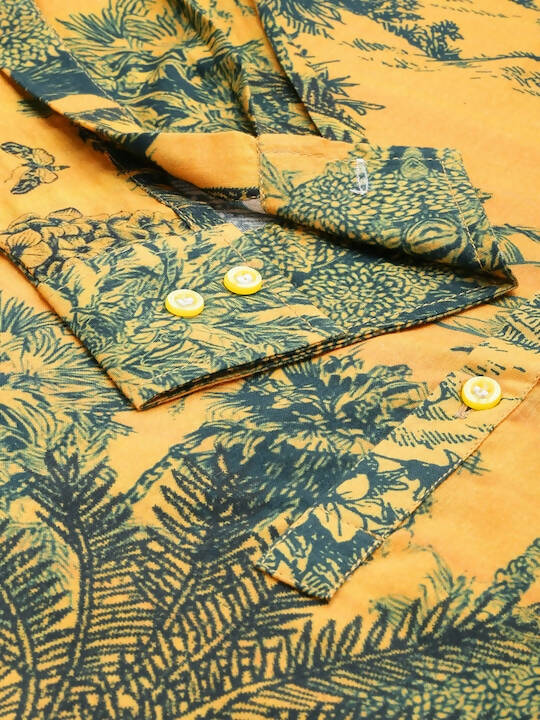 Yellow Men Pure Cotton Relaxed Floral Opaque Printed Casual Shirt - Mahotsav - Distacart