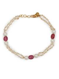 Thumbnail for Gold-Plated Pink White Pearl Beaded Anklets Set Of 2 - Ruby Raang - Distacart