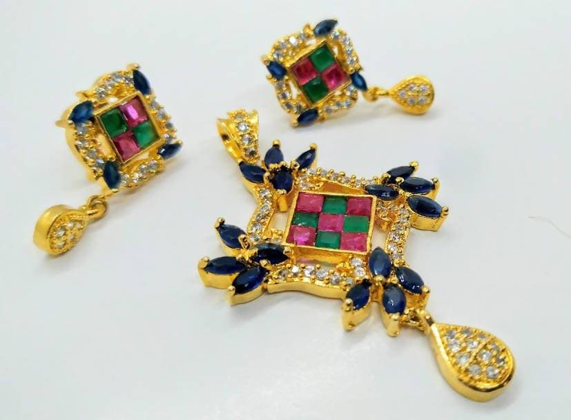 Multicolor Stones AD Designer Pendant Set