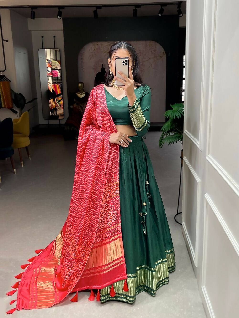 DEIANA'S Beautiful Pure Gaji Silk Weaving Lehengha Choli - Green - Distacart