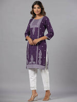 Thumbnail for Juniper Women Purple Rayon Printed Knee Length Straight Kurta - Distacart