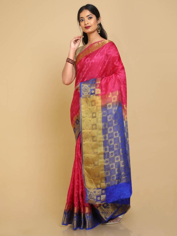 Kalamandir Self Checked Pink Pashmina Saree