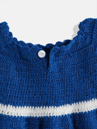 Thumbnail for Chutput Kids Woollen Hand Knitted Short Sleeves Pola dot Detail Dress With Cap - Blue - Distacart
