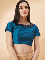 Thumbnail for Peacock Blue Lycra Sequins Fabric. Frill Details, Handwork Buttis Saree - Norita Hit Design - Distacart