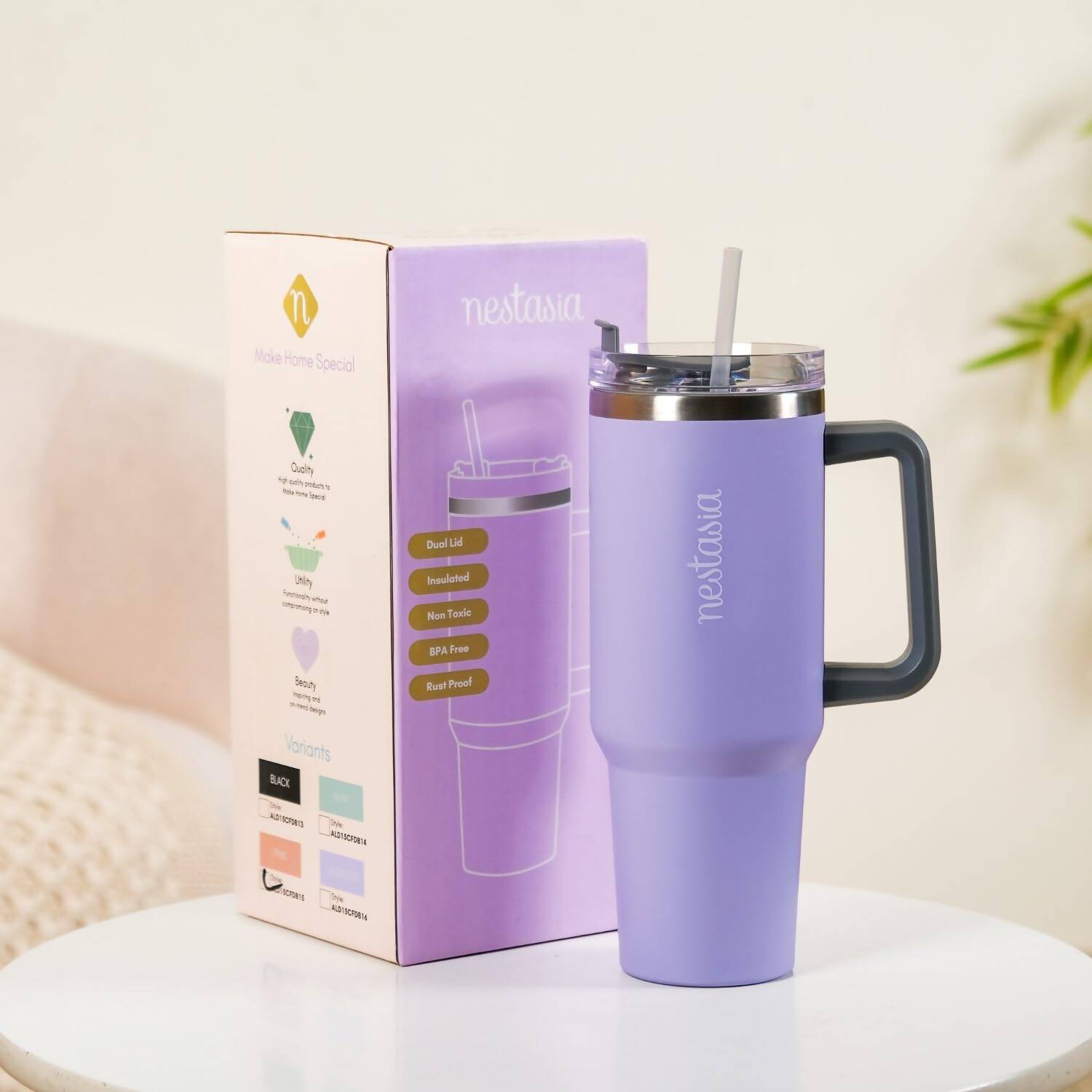 Nestasia Tumbler with Handle Straw & Lid - 1.2L (Purple) - Distacart