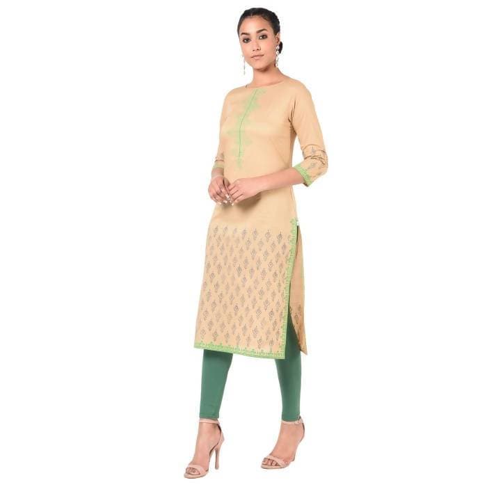 Aniyah Cotton Floral Print Straight Kurta In Beige Color (AN-170K)