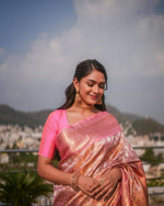 Thumbnail for DEIANA'S Beautiful Golden Jari with New Design Soft Lichi Silk Saree - Pink - Distacart