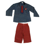 Thumbnail for Mhyssa Scar Full Sleeve Blue Kurta With Full Length Maroon Pant Set For Kids - Distacart