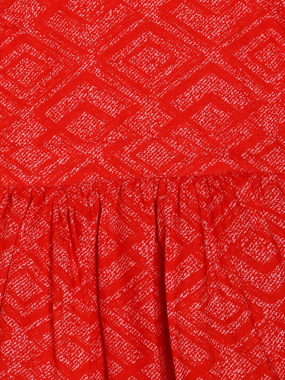 Manet Girls Cotton V Neck Frill Frock Printed - Red - Distacart