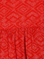 Thumbnail for Manet Girls Cotton V Neck Frill Frock Printed - Red - Distacart
