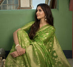 Thumbnail for Glamorous Designer Parrot Green Color Organza Silk Saree With Weaving Work - Yomika Fashions - Distacart
