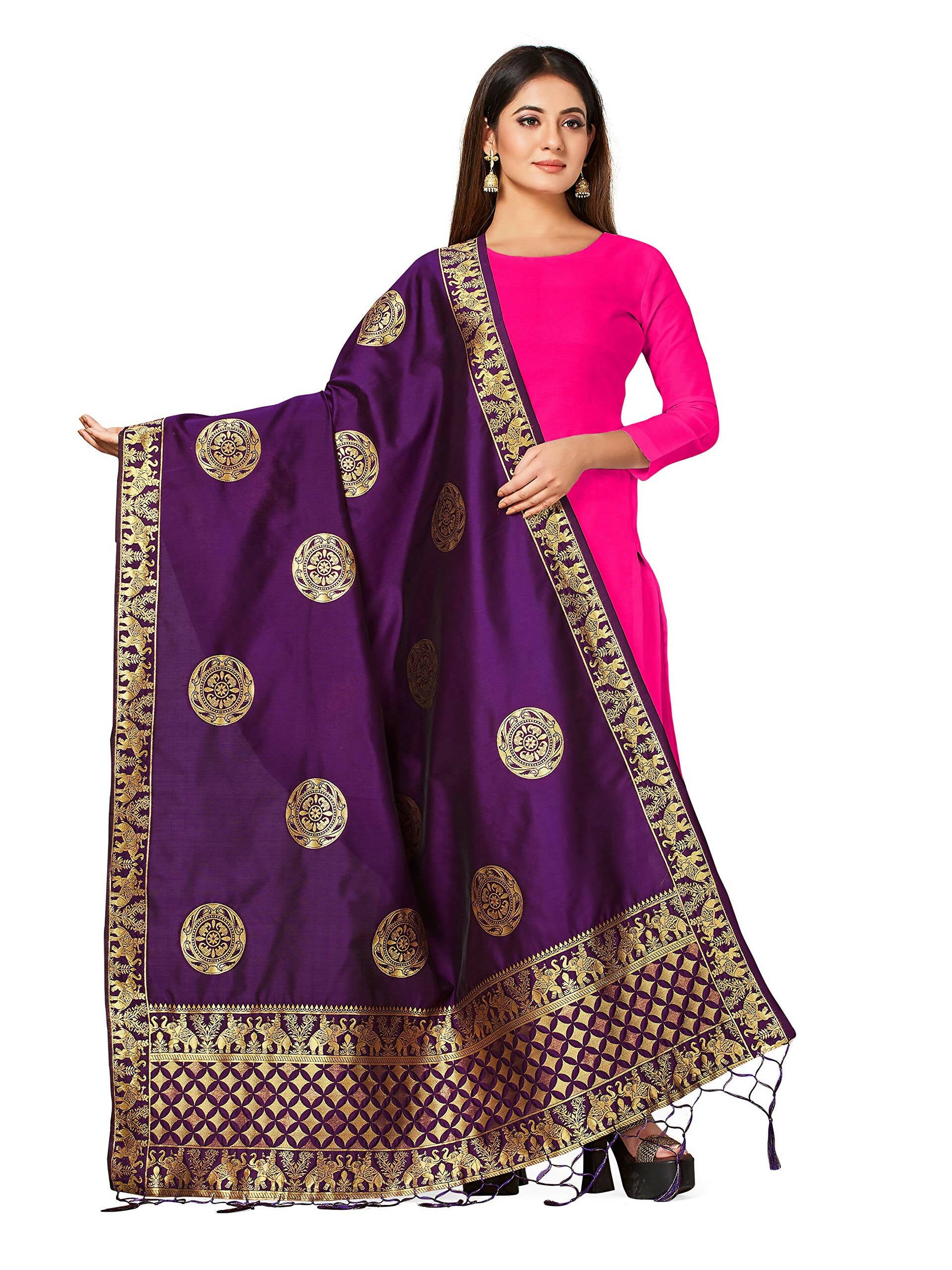 Mimosa Women's Animal Print Art Silk Purple Dupatta - Distacart