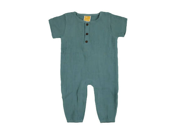Sunshine Baby Cute Organic Muslin Cotton Babies Full Length Romper With Sleeve - Teal - Distacart