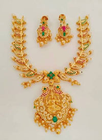 Thumbnail for Traditional AD Emeralds Temple Bridal Necklace set