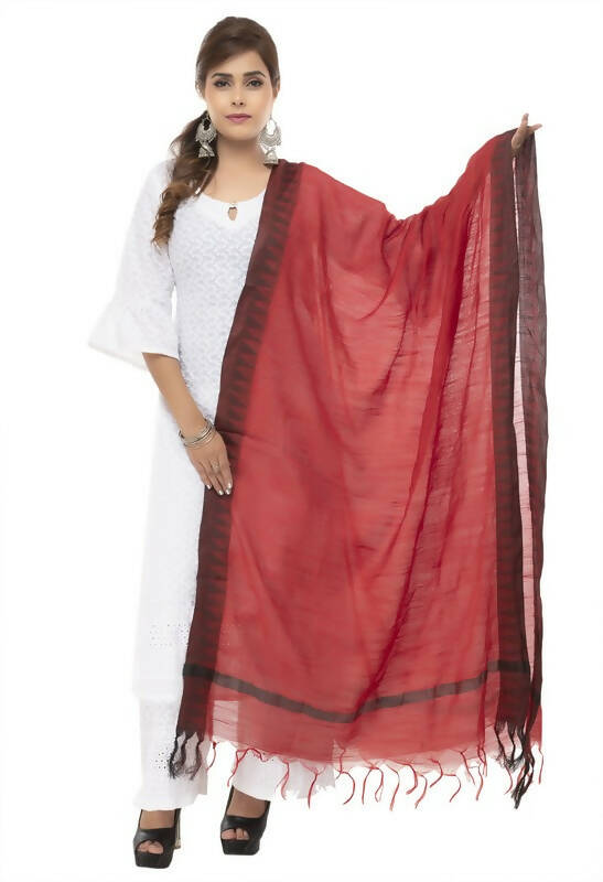 Mominos Fashion Moeza Cotton Black Temple Border Maroon Dupatta - Distacart
