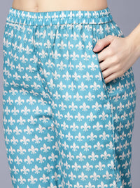 Thumbnail for Myshka Women Blue Ethnic Motifs Printed Kurta with Trousers With Dupatta - Distacart