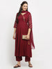 Rudra Bazaar Wine Angrakha Style Flared Anarkali Kurta with Pyjamas & Dupatta - Distacart
